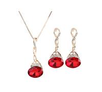 KBRPEY Ensemble Bijoux Goutte Cristal Bleu Collier Boucles D'oreilles Parure Élégante Strass Brillants Accessoires Femme