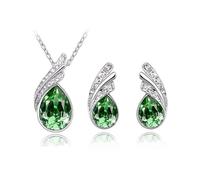 KBRPEY Ensemble Bijoux Goutte Cristal Brillant Collier Boucles Oreilles Argent Élégant Parure Femme Accessoires