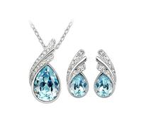 KBRPEY Ensemble Bijoux Goutte Cristal Brillant Collier Boucles Oreilles Argent Élégant Parure Femme Accessoires