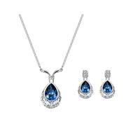 KBRPEY Ensemble Bijoux Goutte Cristal Collier Boucles D'oreilles Pendentif Femme Accessoires Argenté Élégant Parure