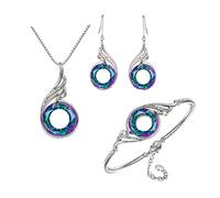 KBRPEY Ensemble Bijoux Spirale Cristal Scintillant Collier Boucles Bracelet Argent Orné Pierres Multicolores Élégant Parure Femme