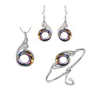 KBRPEY Ensemble Bijoux Spirale Cristal Scintillant Collier Boucles Bracelet Argent Orné Pierres Multicolores Élégant Parure Femme