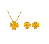 KBRPEY Ensemble Bijoux Trèfle Quatre Feuilles Collier Pendentif Boucles D'oreilles Brillant Métallique Accessoires Femme Élégant