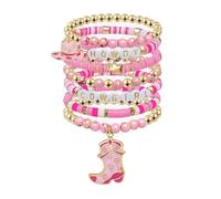 KBRPEY Ensemble de Bracelets Femme avec Lettrage Bijoux Empilables Élastiques Perles Dorées Accessoires Mode Cowgirl Bijoux Fantaisie
