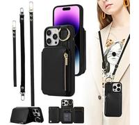 KBRPEY Étui Portefeuille Bandoulière Iphone 16 Pro Max Coque Protection Multifonctionnel Portecarte Cuir PU Détachable Housse Élégant