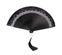 KBRPEY Eventail Pliant en Bambou Soie Noire Éventail à Main Portables Éventail Mode et Élégance pour Danse Fête de Vacances Décoration de la Maison