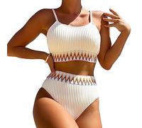 KBRPEY Femme Maillots de Bain Deux Pièces Maillot de Bain Gilet Maillot String Sexy Taille Haute Bikini Maillot de Bain à La Mode Swimwear Plage Femme Beachwear Slim (Blanc L)