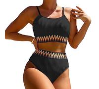 KBRPEY Femme Maillots de Bain Deux Pièces Maillot de Bain Gilet Maillot String Sexy Taille Haute Bikini Maillot de Bain à La Mode Swimwear Plage Femme Beachwear Slim (Noir L)