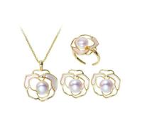 KBRPEY Femme Mariage Parure Ensemble de Bijoux de Fleur Collier Bague Boucles D'Oreilles Pendantes Ajustable Vintage jewellery set Mariage Cadeau Anniversaire Femme
