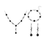 KBRPEY Femme Mariage Parure Ensemble de Bijoux des Roses Collier Bracelet Boucles D'Oreilles Pendantes Ajustable Vintage jewellery set Mariage Cadeau Anniversaire Femme (Noir)