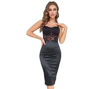 KBRPEY Femme Robe de soiré Sexy Profonde Col en V Wrap Midi Robes sans Manches Spaghetti Bretelles Bodycon Slim Sexy Dentelle Dresses Clubbing Nuit Cocktail Robe Bal de Promo (S)