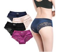 KBRPEY Lot 4 Culottes Dentelle Femme Shorty Hipster Slip Confort sans Couture Culotte Sexy Sousvêtements Élégants