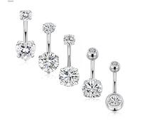 KBRPEY Lot de 5 Piercing Nombril Argent avec Zirconium Piercings Nombril Cœur et Papillon Styles Classiques et Pendants Bijoux pour Bikini et Look d’Été (Argent 1)