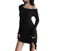 KBRPEY Mini Robe Femme Chic et Elegant Manche Longue Robe de Soirée Courte Patchwork Robes Casual Hiver Taille Haute Mini-Robes Pull pour Fête Loisirs Robe Cocktail Clubbing