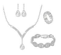 KBRPEY Parure Bijoux Femme Goutte Cristal Brillant Collier Boucles Bracelet Alliance Strass Mariage Cérémonie Élégant