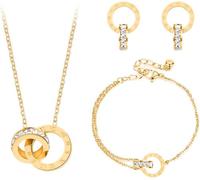 KBRPEY Parure de bijoux pour femme, Femme Ensemble Collier Clous Boucles d'Oreilles et Bracelet 18ct Plaqué Or Rosé avec Cristaux Blancs, Ensemble de bijoux, Cadeau Noël Anniversaire pour femmes