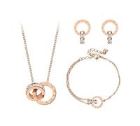 KBRPEY Parure de bijoux pour femme, Femme Ensemble Collier Clous Boucles d'Oreilles et Bracelet 18ct Plaqué Or Rosé avec Cristaux Blancs, Ensemble de bijoux, Cadeau Noël Anniversaire pour femmes