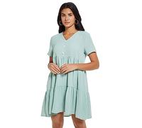 KBRPEY Robe à Manches Courtes Femme Tunique Volantée Col V Robe Ete Boutons Décoratifs Robes Chic Et Elegant Fluide Coupe Évasée Tenue Décontractée Quotidienne Confortable