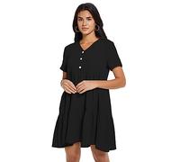 KBRPEY Robe à Manches Courtes Femme Tunique Volantée Col V Robe Ete Boutons Décoratifs Robes Chic Et Elegant Fluide Coupe Évasée Tenue Décontractée Quotidienne Confortable