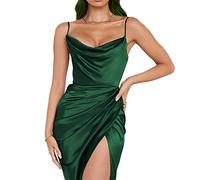 KBRPEY Robe de Soirée Femme Sexy V-Neck sans Manches Spaghetti Sangle Moulante Robe Avant Wrap Slit Bandage Midi Club (Vert foncé L)
