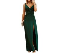 KBRPEY Robe Femme Chic et Elegant sans Manches Robe de Soirée Ete Robes Fendue à Bretelles Spaghetti Sexy Vert Robe Longue Ample(Vert S)
