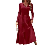 KBRPEY Robe Femme Manches Longues Elegante Solides Col en V Robe de Soiree Femme Robe Décontractée Robes Coupe Ample et Couleur Unie Robe Longue