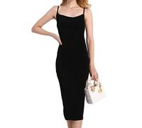 KBRPEY Robe Femme Noire Longue Moulante à Encolure V Dos Nu Glamour (Noir L)