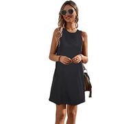 KBRPEY Robe pour Femme Robe D'Été Col Rond sans Manches Robe de Plage au-Dessus du Genou à Motif Floral Combinaison Casual Robe Chemise Imprimé