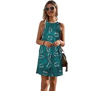 KBRPEY Robe pour Femme Robe D'Été Col Rond sans Manches Robe de Plage au-Dessus du Genou à Motif Floral Combinaison Casual Robe Chemise Imprimé