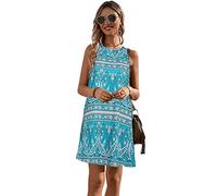 KBRPEY Robe pour Femme Robe D'Été Col Rond sans Manches Robe de Plage au-Dessus du Genou à Motif Floral Combinaison Casual Robe Chemise Imprimé