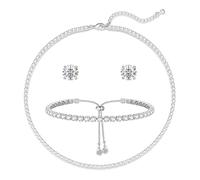 KBRPEY Set de Bijoux Femme Collier Tennis Bracelet et Boucles d’Oreilles Bijoux Réglables et Élégants pour Soirées Mariages et Événements (Argent 1)