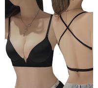 KBRPEY Soutiensgorge Femme sans Armature Bretelles Croisées Dos Nu Pushup Plunge Confortable Soutien Gorge Invisible Maintien Parfait Sousvêtement Quotidien