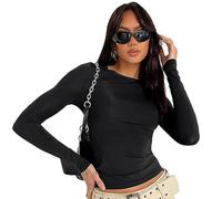 KBRPEY T-Shirts à Manches Longues Women's Y2k Haut Court Slim Fit Tee Crop Top Casual Solid Color Crew Neck Long Sleeve Basic Going Out Mode Blouse T-Shirt Cropped Shirt Sexy