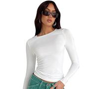 KBRPEY T-Shirts à Manches Longues Women's Y2k Haut Court Slim Fit Tee Crop Top Casual Solid Color Crew Neck Long Sleeve Basic Going Out Mode Blouse T-Shirt Cropped Shirt Sexy