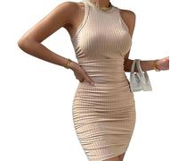KBRPEY Vestito Donna Elegante Senza Maniche Vestiti Sexy Slim Fit Abiti Estivi Donna Eleganti Abiti da Cerimonia Donna Abito Aderentedi Lunghezza Media in Albicocca(Kaki L)