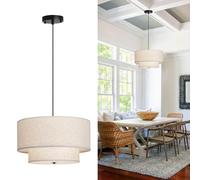 KBUUKYYXouy 18" Modern Double Drum Fabric Pendant Light, Large Hanging Ceiling Chandelier Fixture with Dual Layer Shade, Ideal for Dining Room(Beige,18")