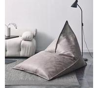 KBZSlyn Big Luxury Triangle Pouf Cover Faux Leather Bean Bag Cover (No Filler) Leatherette Empty Bean Bag Coverwith Easy Carry Handle for Living Room Bedroom Decor(Gray)