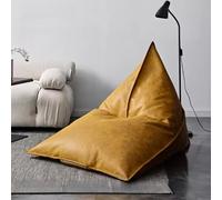 KBZSlyn Big Luxury Triangle Pouf Cover Faux Leather Bean Bag Cover (No Filler) Leatherette Empty Bean Bag Coverwith Easy Carry Handle for Living Room Bedroom Decor(Yellow)