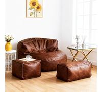 KBZSlyn Housse de Pouf (sans Rembourrage) en Similicuir canapé Luxueux, Pouf Ottoman, Tabouret, siège au Sol, Meuble de Rangement for Animaux en Peluche for Adultes(Brown,Stool Three-Piece Set)