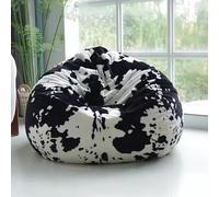 KBZSlyn Pouf (Housse Uniquement, sans Rembourrage), canapé Paresseux en Peluche imprimé Vache, Lavable for Le Salon(Black and White,80cm)