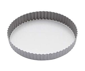 KC BLUE KitchenCraft Non-Stick Round Fluted Flan Tin/Quiche Pan with Loose Base, 25 cm (10")