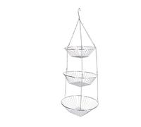 KC BLUE KitchenCraft Paniers à Fruits Suspendus en Métal, Lot de 3 Paniers de Rangement Cuisine avec Chaîne et Crochet