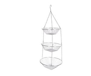 KC BLUE KitchenCraft Paniers à Fruits Suspendus en Métal, Lot de 3 Paniers de Rangement Cuisine avec Chaîne et Crochet