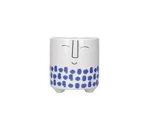 KC BLUE KitchenCraft - Pot de Fleurs pour Petites Plantes d'Intérieur, Dolomite, Motif Visage/Bleu Tacheté, 10 x 10 x 11 cm