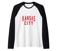 KC Kansas City Old School Throwback Rouge et Noir Manche Raglan