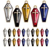 KC Lot de 30 breloques en forme de croix d'Halloween en alliage plaqué or avec croix pour fabrication de colliers, boucles d'oreilles, bijoux, décoration, 5 couleurs, Alliage, émail, Pas de gemme