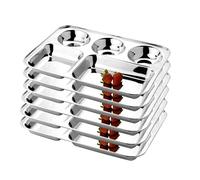 KC Lot de 6 assiettes de séparation en acier inoxydable 5 en 1/Bhojan Thali/Assiette compartimentée/Thali/Assiette à dîner