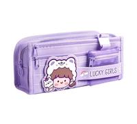 KCatsy Sac Scolaire Fille Violet Motifs Ours, Glaces, Lapin Arc-en-Ciel - Étui à Crayons Grande Capacité Plusieurs Compartiments