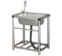 KCCRHIN Evier Utilitaire INOX Extérieur Évier De Cuisine Commercial Lavabo INOX Professionnel avec Robinet Chaude Et Froide Évier De Jardin sur Pied pour Buanderie/Jardin/Garage,60x45x75cm