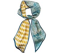 Kcctoo Foulard de tête en satin de soie de 150 cm de long pour femme, col carré, pour sac, écharpes à cheveux, cadeau 150 x 15 cm, S1 Green Street Jaune Blanc 150 x 15 cm, 59” x 5.9”/150 x 15cm
